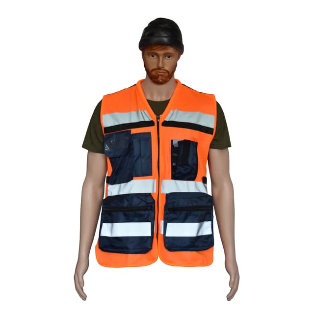High Visibility Safety Vest – Orange/Navy with Reflective Strips – 100% Polyester